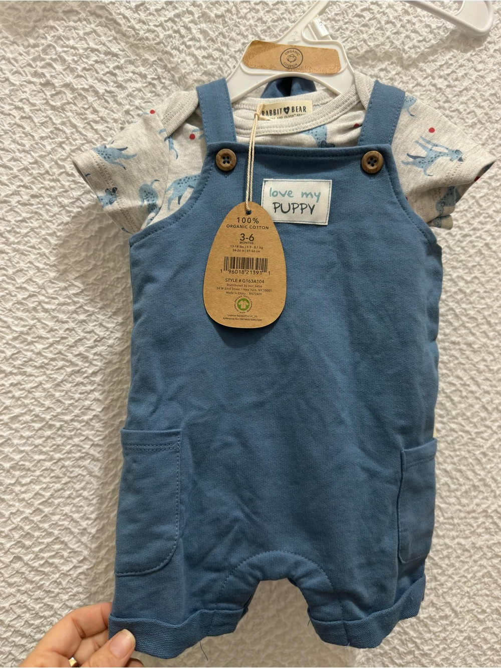 Rabbit & Bear Blue 'Love My Puppy' Baby Overalls